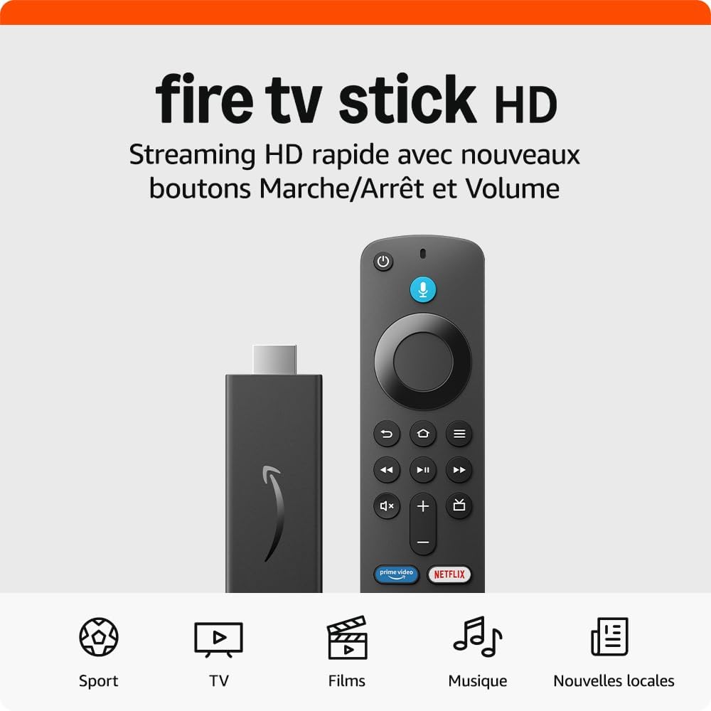 Passerelle multimédia Amazon Fire TV Stick HD - USBC, 8Go, wifi 6, version 2026