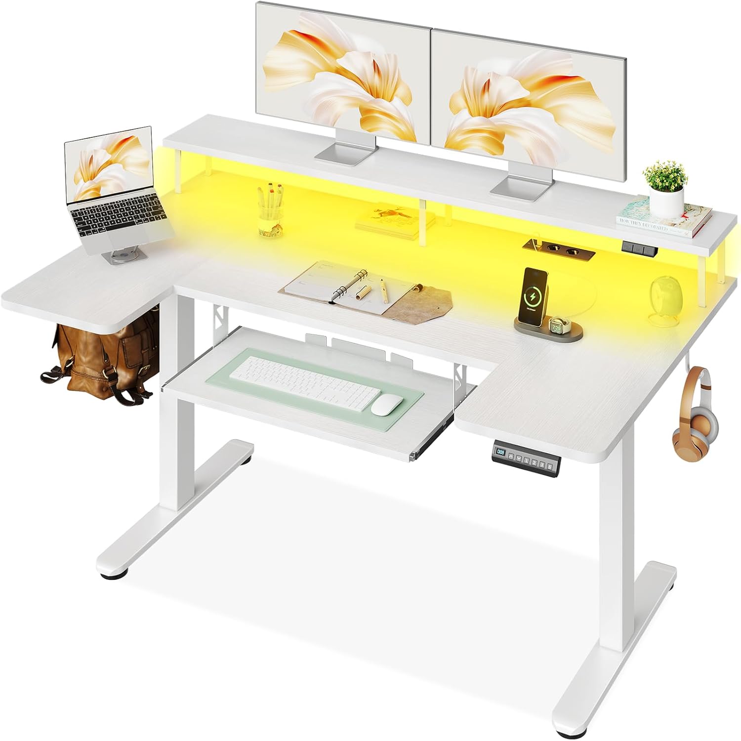 🔥 PRIX FLASH | Bureau Electrique Assis Debout OffiGo Forme de U, 140 cm avec Support pour