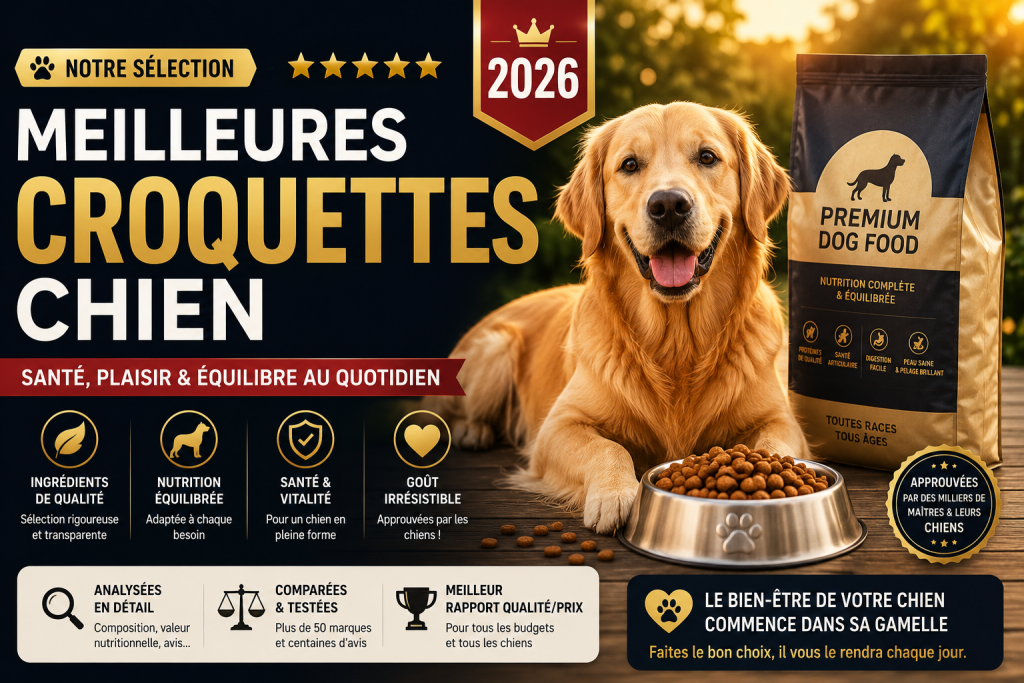 Meilleures croquettes chien 2026 : notre selection Amazon France banner meilleures croquettes chien 2026 1