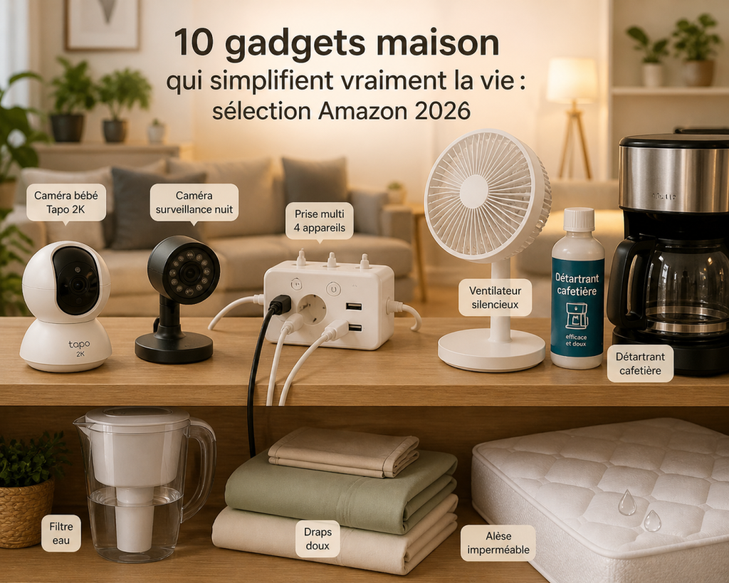 gadgets maison connectée Amazon 2026 caméra ventilateur prise multi quotidien