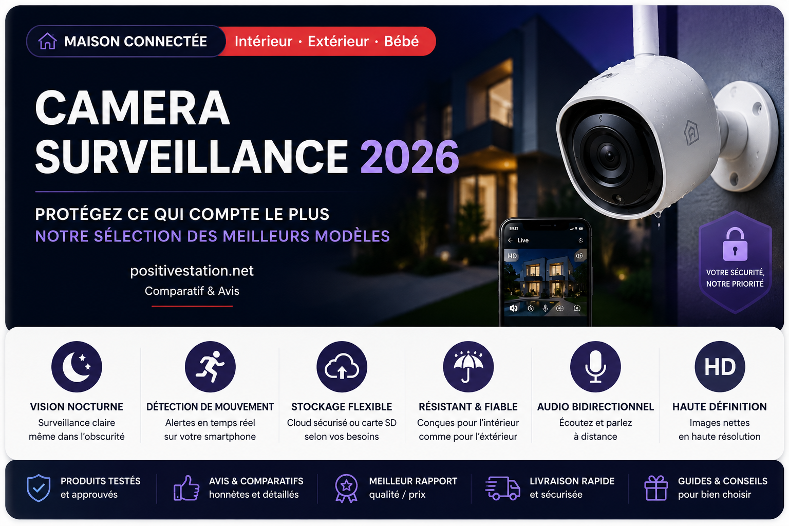 Meilleure caméra de surveillance 2026 : comparatif intérieur, extérieur, bébé