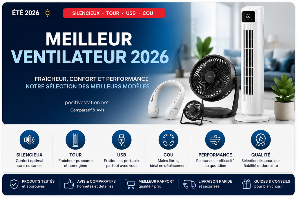 Meilleur ventilateur 2026 : comparatif complet (silencieux, tour, USB, cou) hero image ventilateur comparatif 3