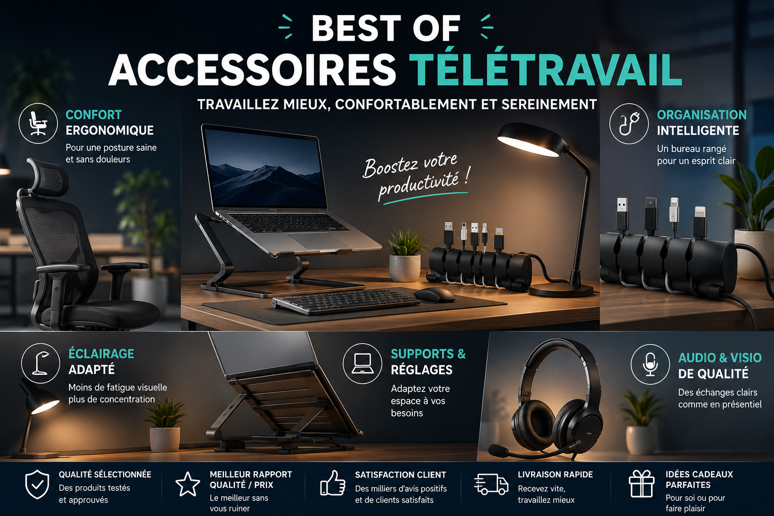 Meilleurs accessoires télétravail 2026 : casque, webcam, hub USB-C — sélection Amazon