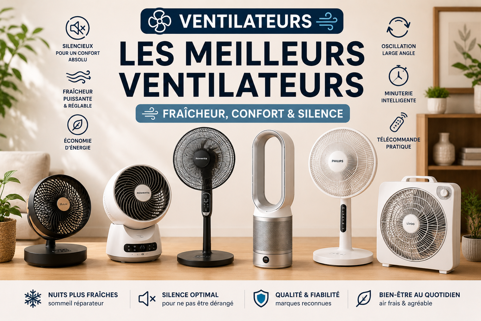 Meilleurs ventilateurs été 2026 : fraîcheur, silence et autonomie