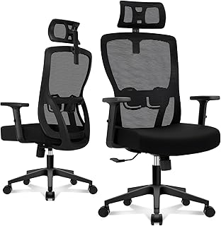 Durrafy Chaise de bureau ergonomique réglable en hauteur - Chaise pivotante avec support lombaire réglable et appui-tête - Fonction couchage de 90 ° à 130 ° - Charge maximale : 150 kg - Noir niche durrafy chaise de bureau ergonomique reg