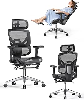 naspaluro Chaise Bureau Ergonomique, Chaise de Bureau à Dossier Haut en Tissu Maillé Respirant, Support Lombaire, Accoudoirs 3D et Appui-Tête Réglables, Repose-Pieds, Travail et Gaming-Noir niche naspaluro chaise bureau ergonomique chai