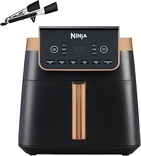 Ninja Air Fryer MAX PRO, 6,2 L, Grand tiroir, rôtir, cuire au four, frire sans huile, familial, antiadhésif, panier/plaque croustillante compatibles lave-vaisselle, pinces, noir/cuivre, AF180EUCP niche ninja air fryer max pro 62 l grand tiroi