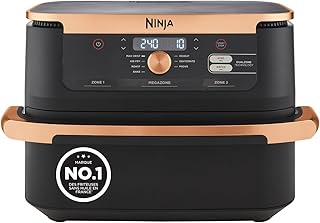 NINJA Foodi FlexDrawer Air Fryer, Dual Zone Avec Séparateur Amovible, Grand Tiroir de 10.4 L, 7-en-1, Double Zone, Pièces Antiadhésives Compatibles Au Lave-Vaisselle, Noir & Cuivre, AF500EUCP niche ninja foodi flexdrawer air fryer dual zo