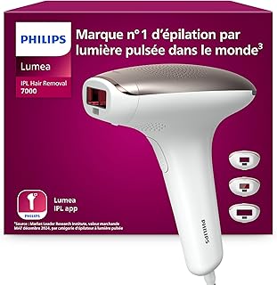Philips Lumea série 7000, Épilateur à lumière pulsée, alternative à l'épilation laser, 3 embouts pour le corps, le visage et le maillot, modèle SC1999/00 niche philips lumea serie 7000 epilateur a lum