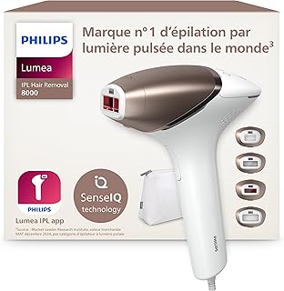 Philips Lumea série 8000, Épilateur à lumière pulsée, alternative à l'épilation laser, technologie SenseIQ, 4 accessoires pour le corps, le visage, le maillot et les aisselles, modèle BRI948/00 niche philips lumea serie 8000 epilateur a lum