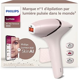 Philips Lumea série 9900 - épilateur à lumière pulsée, alternative à l'épilation laser, SenseIQ et SkinAI, 3 embouts pour le corps, le visage et les zones de précision, avec ou sans fil, BRI953/02 niche philips lumea serie 9900 epilateur a lum