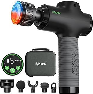 Pistolet de Massage Musculaire Chaleur et Froid, Massage Gun Tissus Profonds 10mm, Moteur Silencieux 40dB, Écran LED, 5 Vitesses, 5 Têtes de Massage, Masseur Électrique Nuque, Dos et Jambes niche pistolet de massage musculaire chaleur e