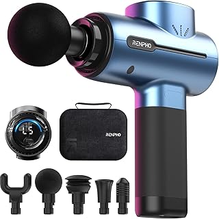 Pistolet de Massage Musculaire, RENPHO Massage Gun Masseur de Muscle Profonds 3200 tr/min, 5 Têtes de Massage Appareil de Massage Ultra Silencieux (Bleu) niche pistolet de massage musculaire renpho ma