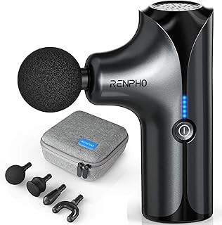 Pistolet de Massage, RENPHO Mini Massage électrique des tissus et muscles profonds avec 4 têtes et 5 modes, taille portable, longue durée de vie des piles, cadeaux pour hommes, femmes - Noir niche pistolet de massage renpho mini massage