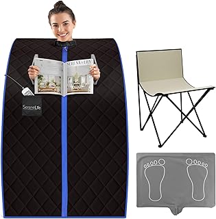 SereneLife Sauna, Sauna Portable/Infrarouge, Vapeur, Spa Maison, Perdre du Poids, Détox, Tente Chauffante Mobile, Pliable Cabine avec Coussin Chauffant pour Les Pieds et Chaise Pliante niche serenelife sauna sauna portableinfraroug