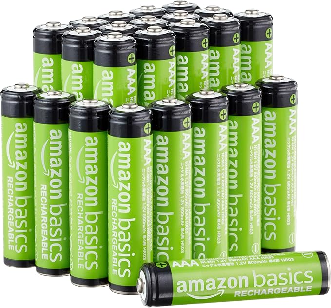 [Prime] Lot de 24 Piles Rechargeables Amazon Basics AAA - NiMH Performantes, 800mAh, 1,2V, Préchargées